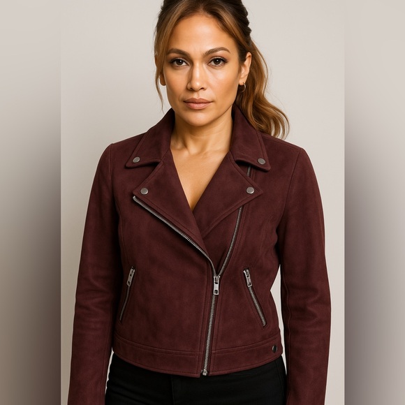 The Loft Faux Suede Moto Jacket In Chocolate Burgundy Size L - Picture 1 of 11